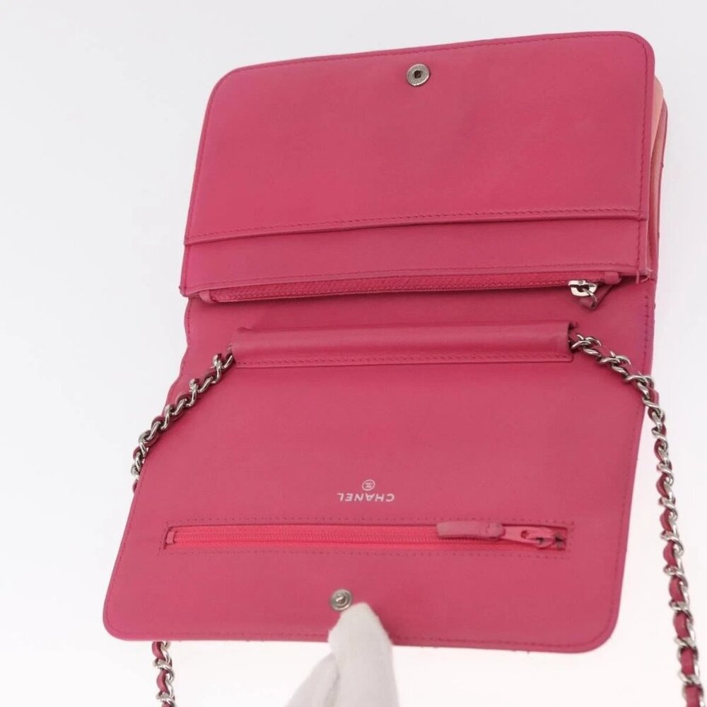 CHANEL Chain Shoulder Bag Leather Pink Silver CC - Picture 13 of 16
